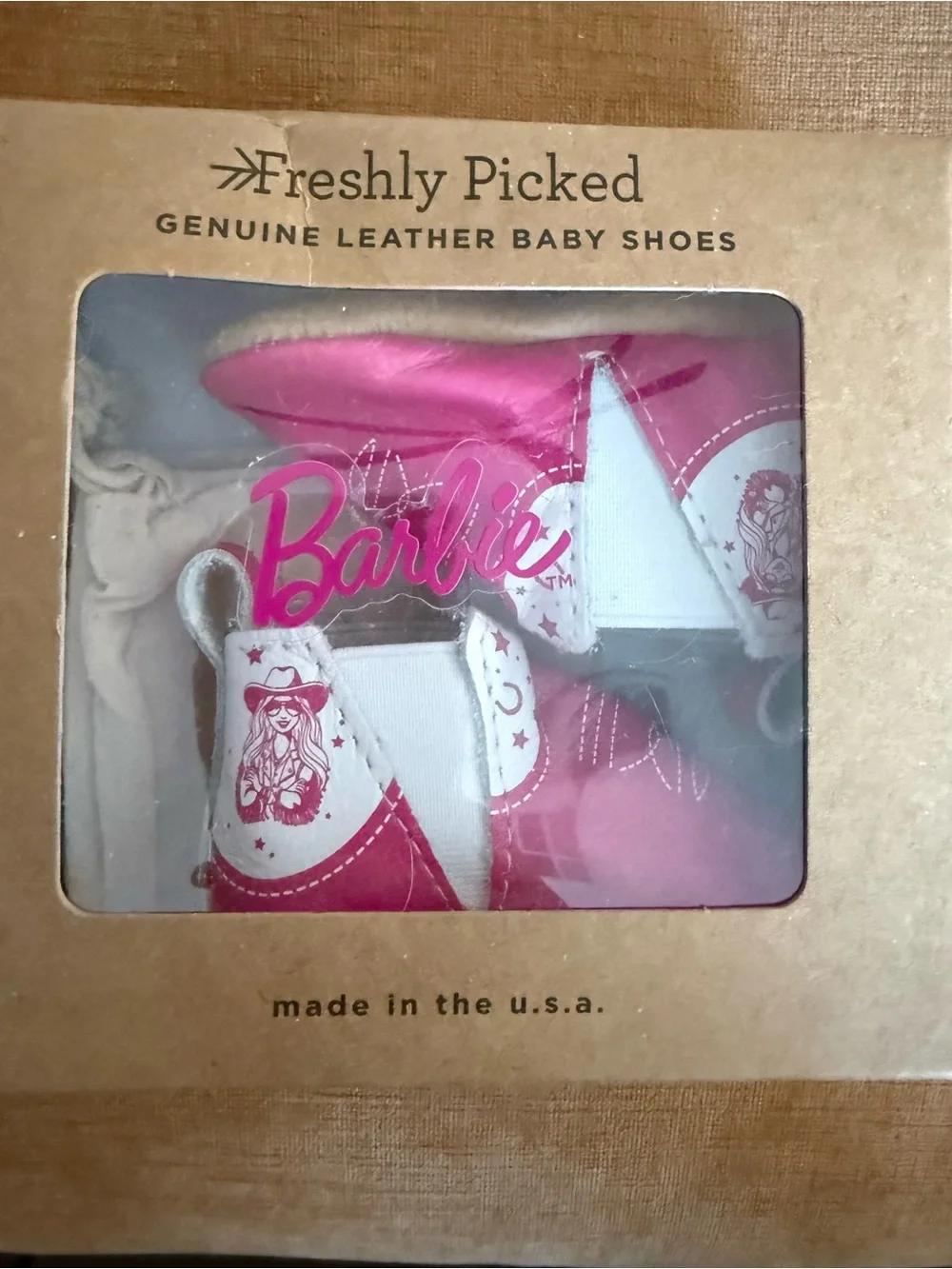 Freshly Picked Barbie Pink and White Leather Baby Boots